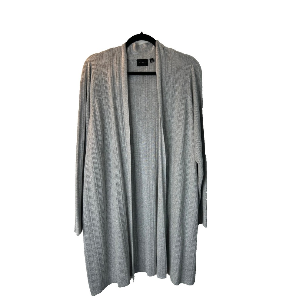 Cyrus Open Front‎ Cardigan Sweater Size 2X Light Grey Long Sleeve Ribbed Knit